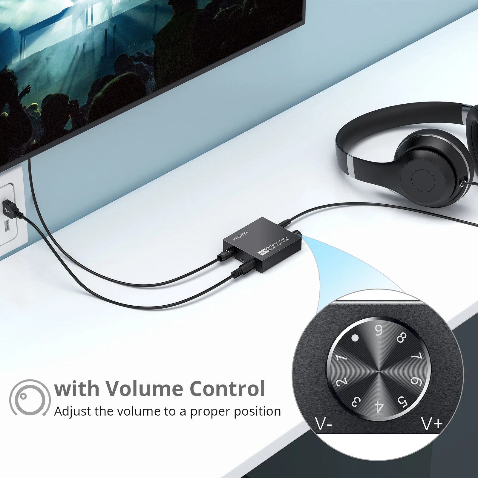 PROZOR 192kHz HiFi DAC SPDIF to 3.5mm Digital to Analog Audio Converter Optical Toslink Audio Adapter Built Audio Amp Chipest