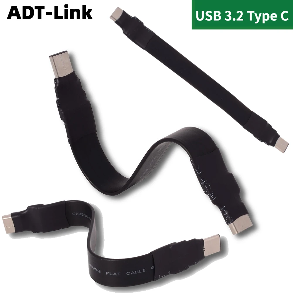 

ADT-Link USB C 3.2 Flat Data Transfer Flexible Extension Cable Type C Male To Type-c Female 90 FPV Slim Short FFC Gen2x2 20G.bps