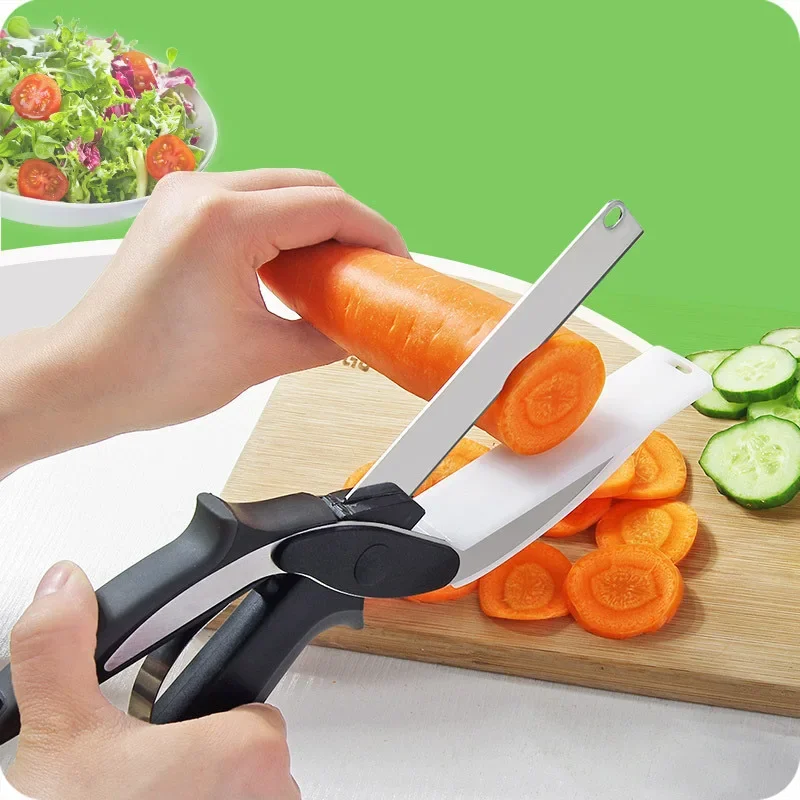 Stainless Steel Kitchen Scissors 2 In 1 Cutting Board Chopper Fruit Vegetable Multifunctional