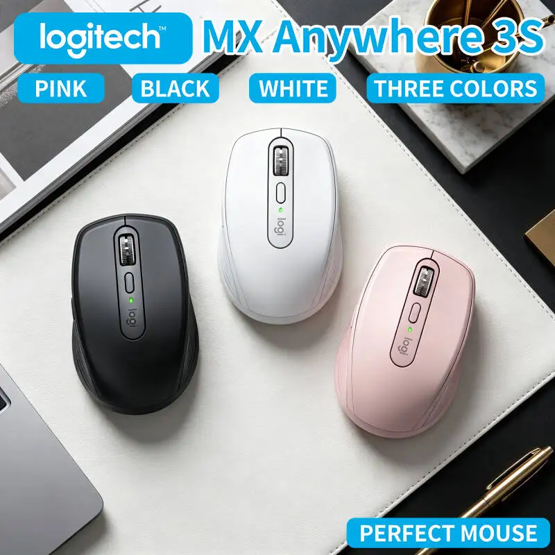 Ergonomic MX Anywhere 3S - 8K DPI Tracking, Hyper-Scroll, Anti-Slip Grip, Ideal for Exhibition Travel & On-Site Work