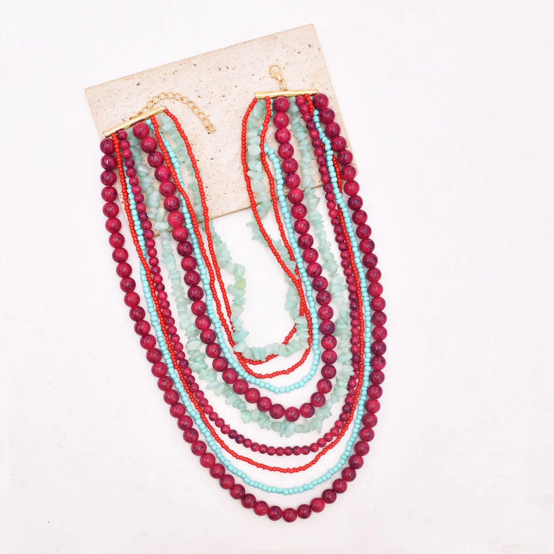 Colorful Natural Stacked Garnet Beads Chain Necklace Red Blue Stone Exaggerated Creative Multi-Layered Baroque Gravel Necklace