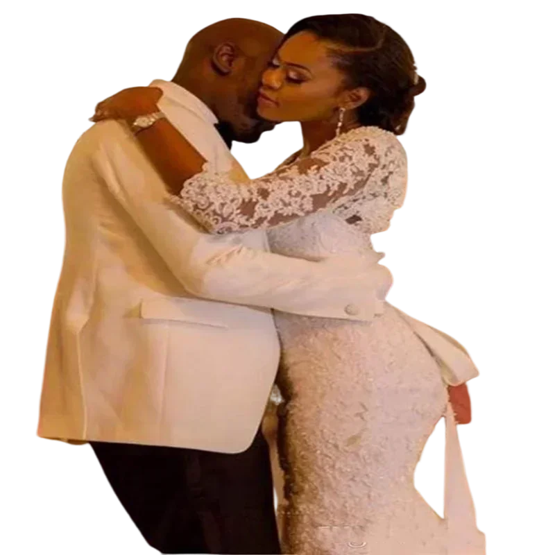 Customized Fashionable Plus Size Mermaid Wedding Dress With Detachable Train V Neck Lace Appliques Long Sleeves Bridal Gown