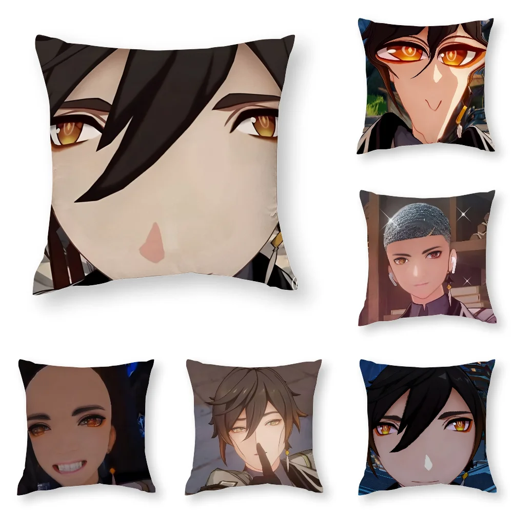

Zhongli Genshin Impact Pillow Case 3D Print Polyester Fiber 45*45 cm Home Sofa Throw Pillow Cover Decoration Festival Gift