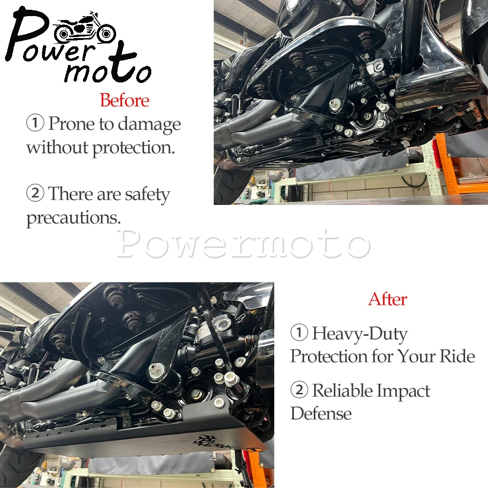 Motorcycle Rugged Aluminum Skid Plate Engine Protector Guard Chassis Protection Cover For Harley Electra Road Street Glide 09-25