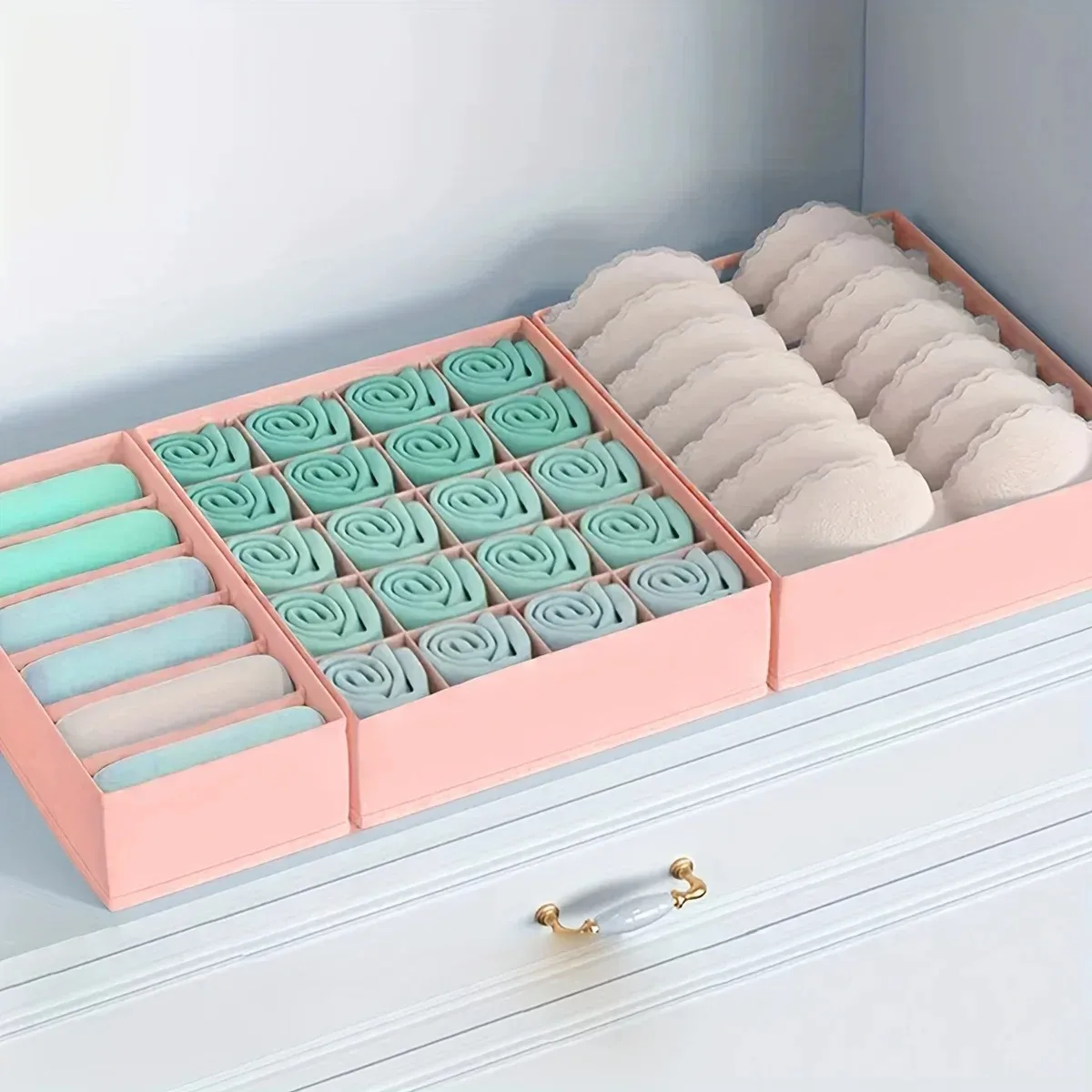 3-teiliges Unterwäsche-Schubladenorganizer-Set: Mehrteilige Aufbewahrungsbox für BHs, Slips & Socken | Passt in Kommode – Detail 2