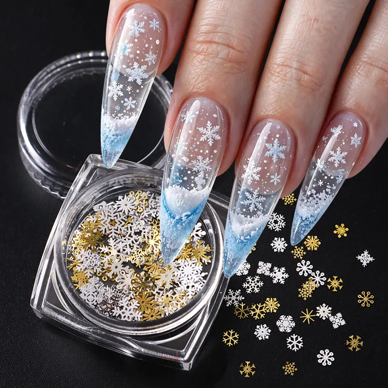 3D Christmas Snowflake Nail Art Glitter Flakes Mixed White Gold Silver Snowflake  Sequin Slices DIY Winter Nail Charms Decor