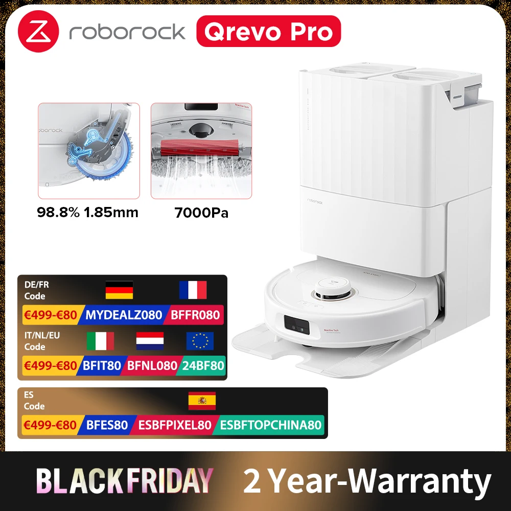 Roborock Qrevo Pro, Automatic Intelligent Robot Vacuum Cleaner, 7000 Pa Extreme Suction, Hot Water & Hot Air Smart Station