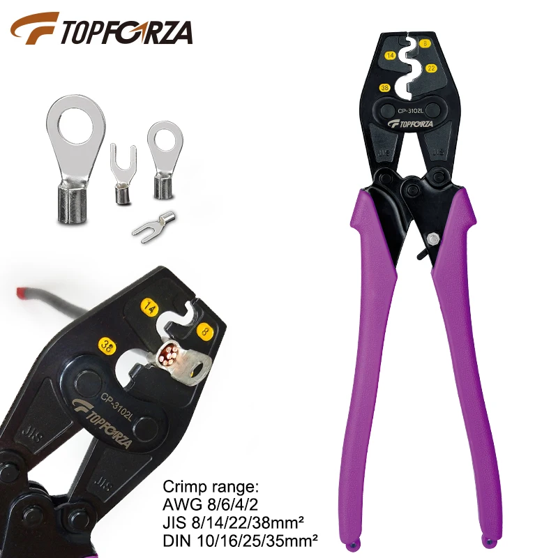 Topforza Terminal Crimper Non Insulated Ratchet Crimping Tools Y O Wire Connector AWG 8/6/4/2 Electrician Press Tool