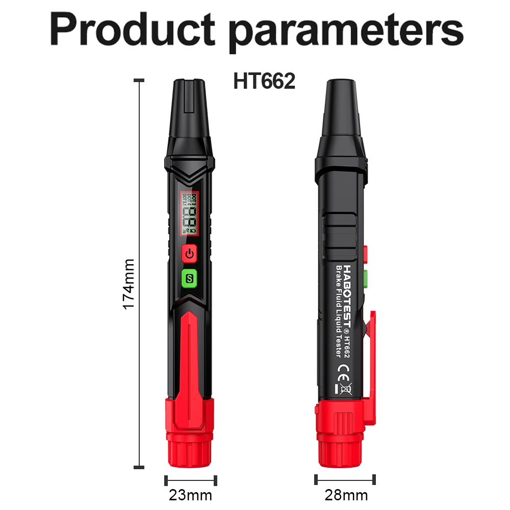 

HABOTEST HT662 Brake Fluid Tester Pen Auto Car Brake Liquid Moisture Detector Sound Light Alarm for DOT3/DOT4/DOT5.1 Brake Fluid