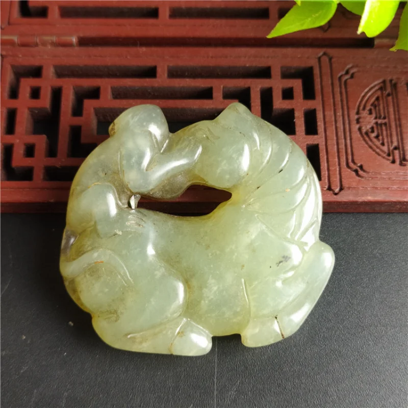 Antique Jade Natural Aged Crafts Xiu Jade Monkey on Horse Pendant Hanging Ornament Handheld Piece Wholesale