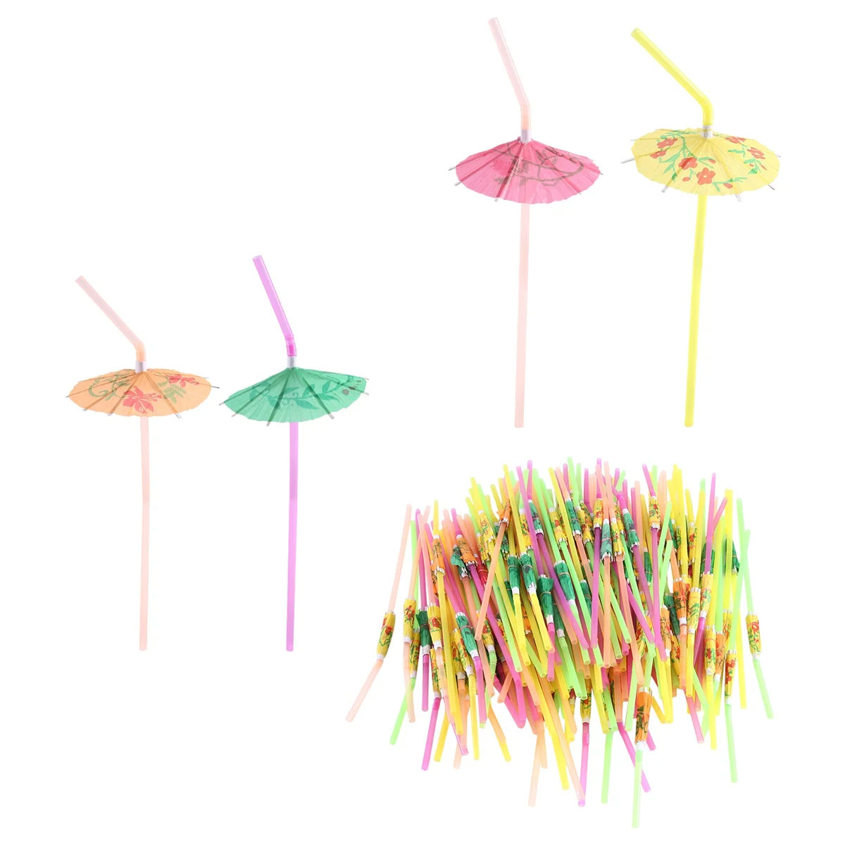 150 Pcs Umbrella Straws Colourful Disposable Bendable Drinking Straws for Beach Theme Parties Bar Cocktail Decoration