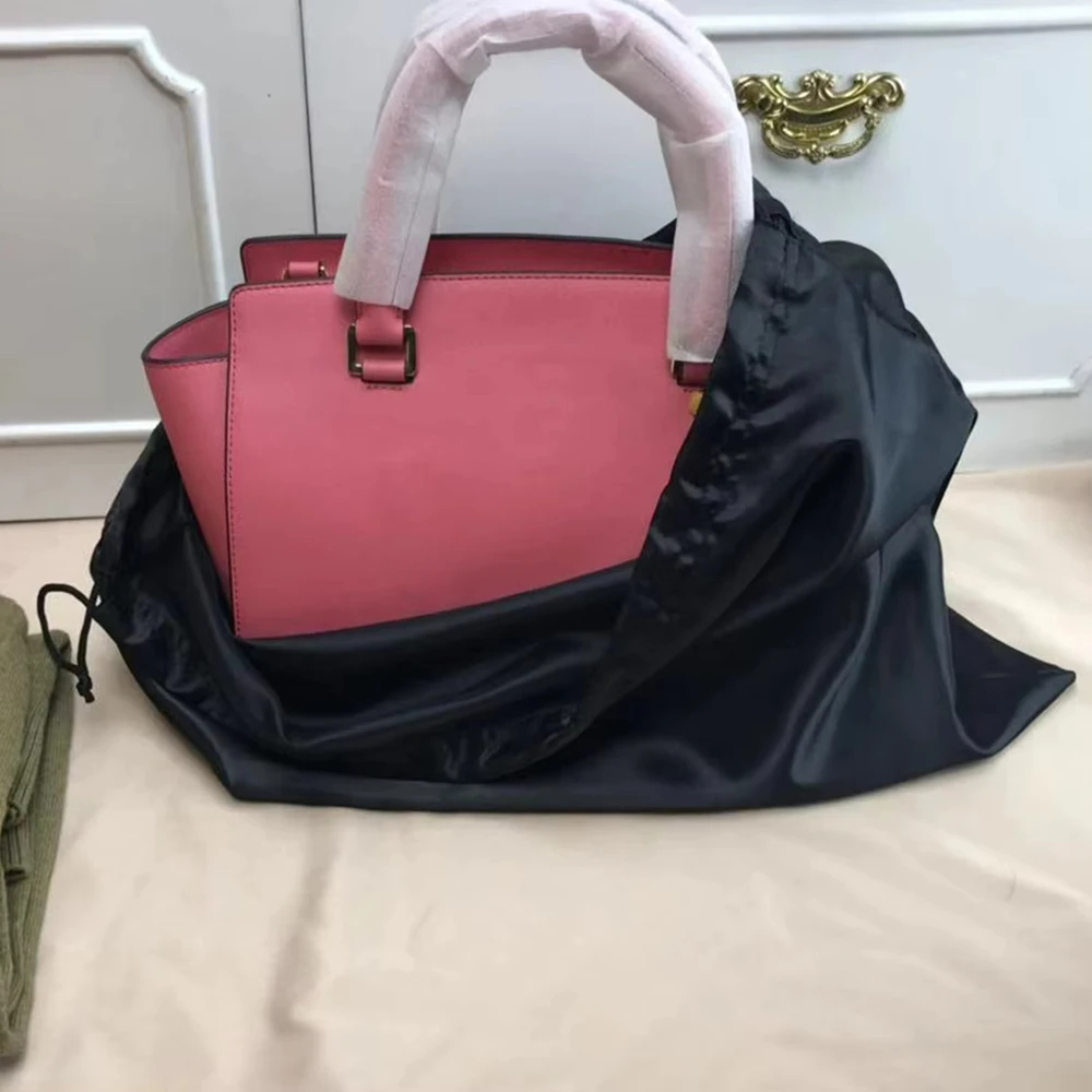 Black Silky Satin Drawstring Pouch Gift Wrapping Makeup Storage Bags Reusable Dust-proof Travel Shoes Clothes Packaging Bag