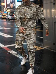 Jungle Camouflage 3D Print Men's Sportswear Set Casual Long-Sleeved T Shirt Pants 2-Piece Set Oversized Pullover Men Clothing