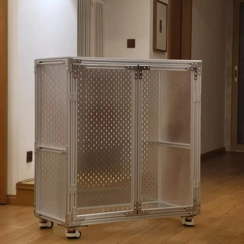 Industrial Style Simple Aluminum Profile Display Cabinet Floor Rack for Living Room Kitchen Storage Coffee Cabinet