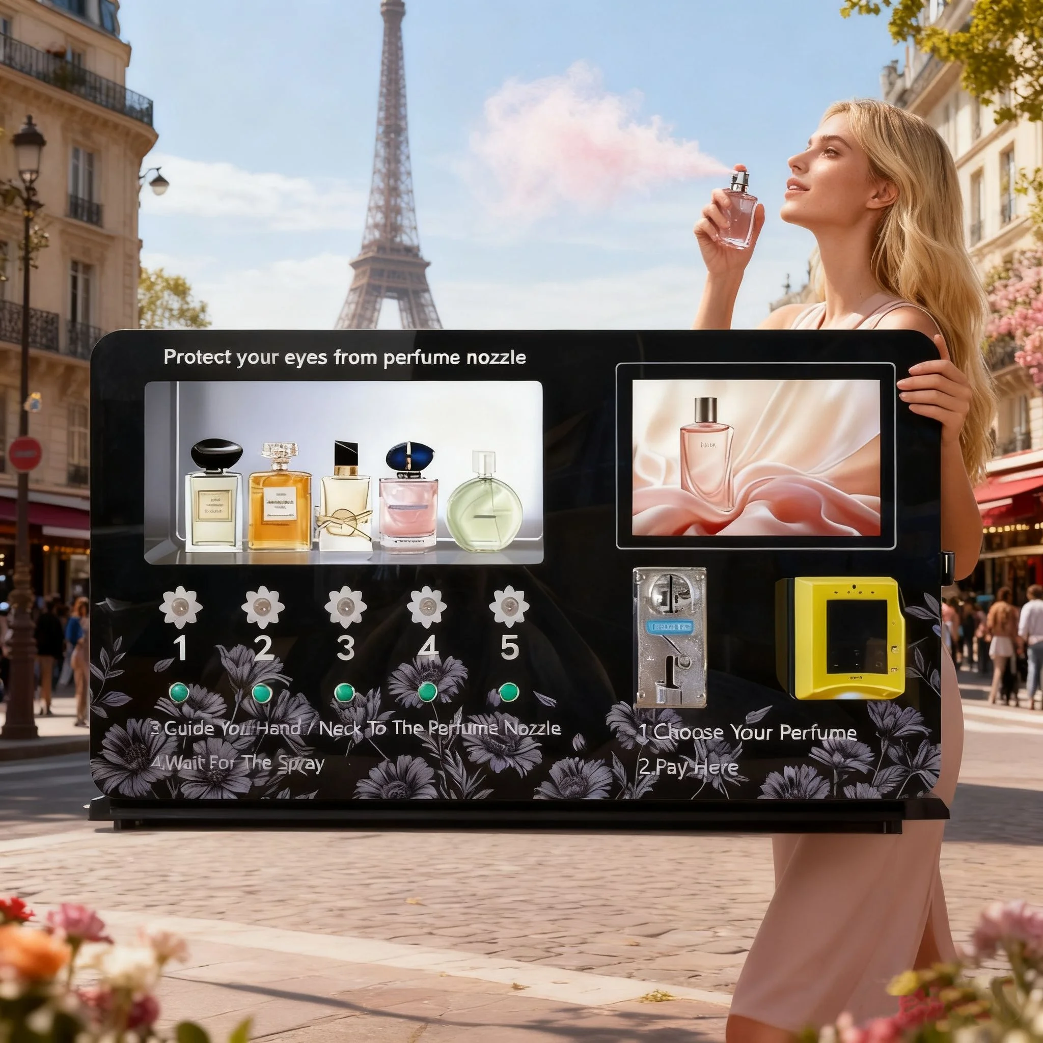 

24H Touchscreen Smart Self Automatic Perfume Dispenser Machine Wall Mounted Perfume Spray Vending Machine with Coin and Card