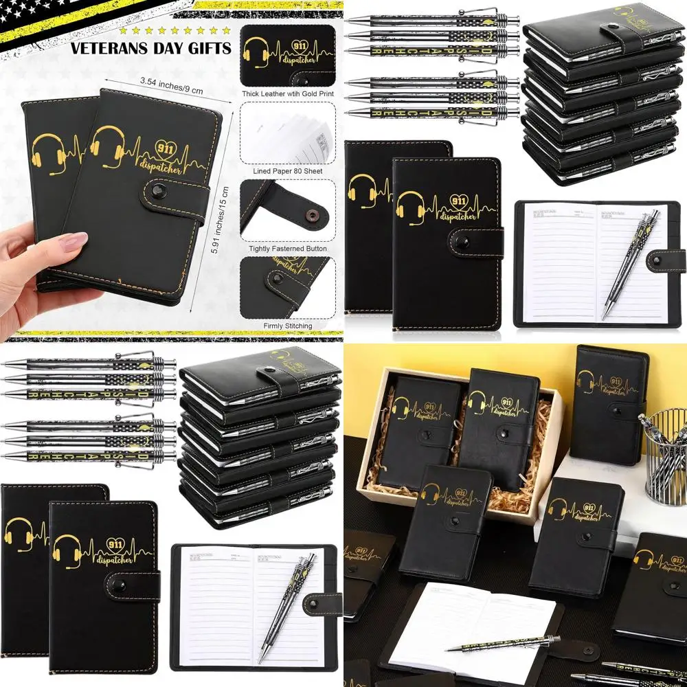 

Набор кожаных блокнотов для диспетчеров 911 с желтыми ручками, в линейку, для подарков на неделю диспетчерам, а также офисные аксессуары