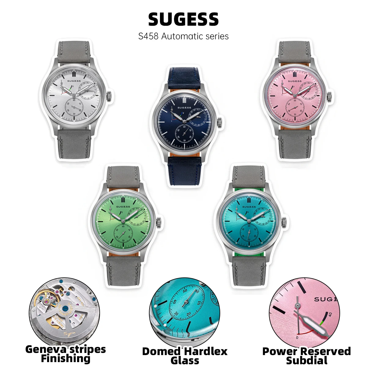 Sugess ساعة رجالية أوتوماتيكية ساعات المعصم للأعمال ST1787 جنيف المشارب حركة رقيقة جدا ساعة العلامة التجارية الأعلى موضة عادية S458