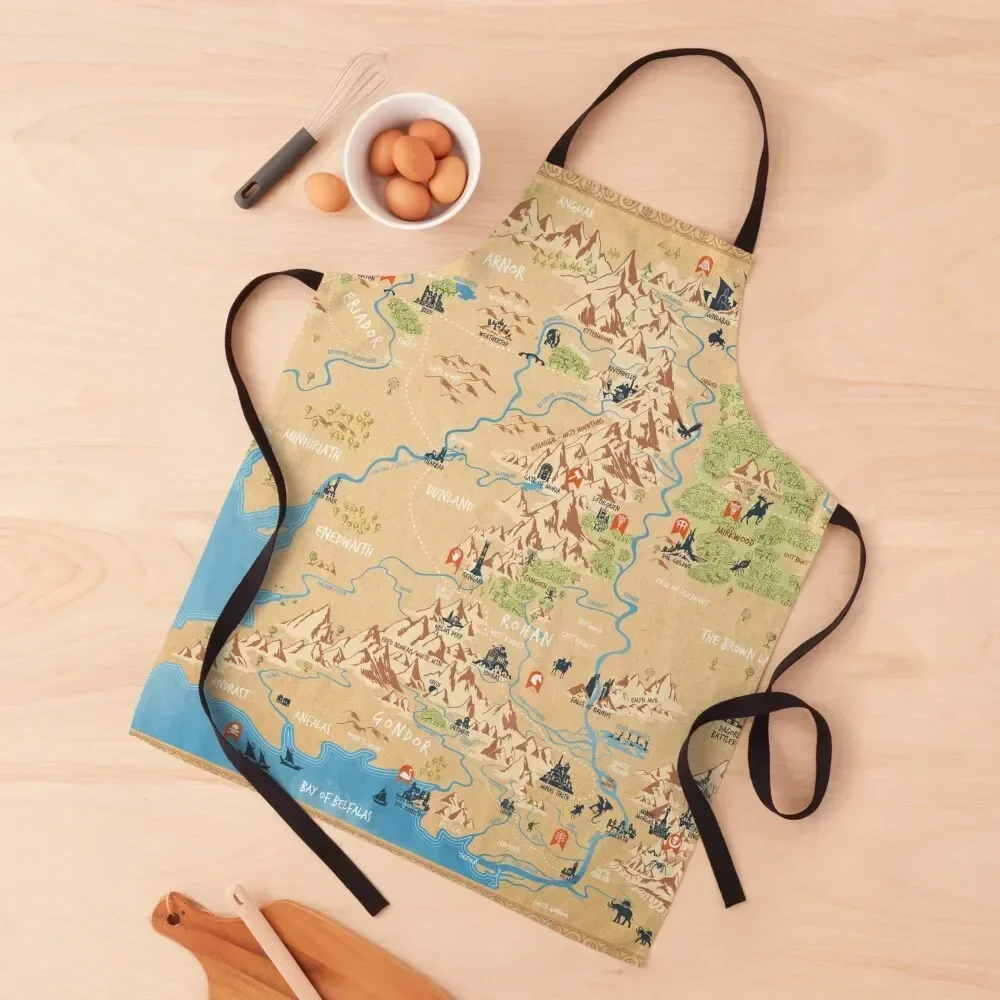 

J.R.R. Tolkien - Middle Earth map,simple icon illustrations Apron Salon Kitchen Tools Kitchen Items For Home For Men Apron
