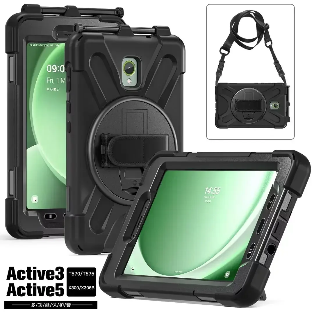 Case For Samsung Galaxy Tab Active 3 T570 T575  Active 5 X300 X306B  8" 360 Rotation Hand Shoulder Strap Cover