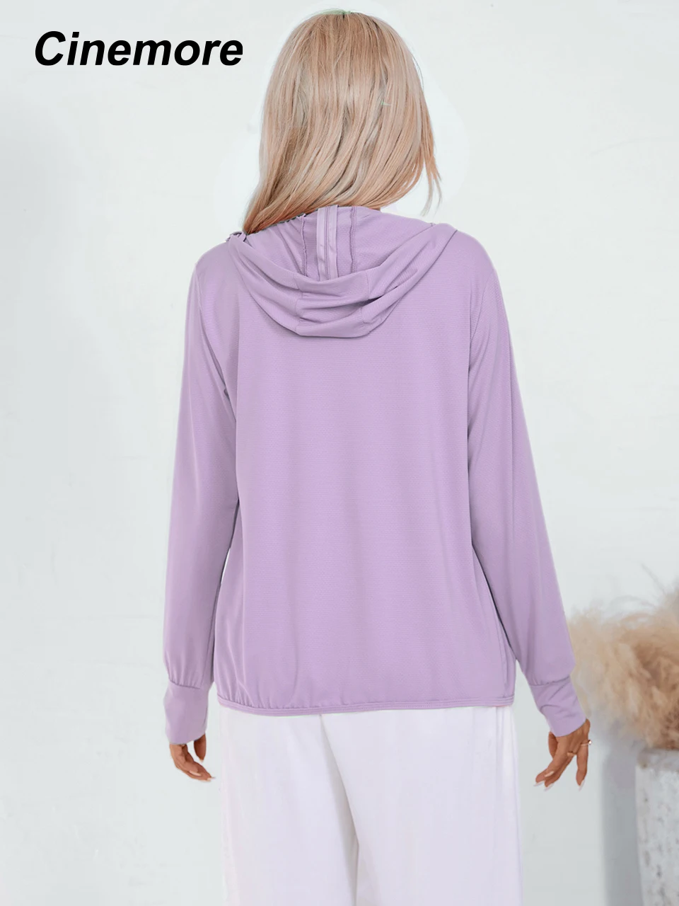 Cinemore-abrigo fino a prueba de rayos UV para mujer, chaqueta informal con capucha, cortavientos de manga larga, prendas de vestir a prueba de viento, moda de verano