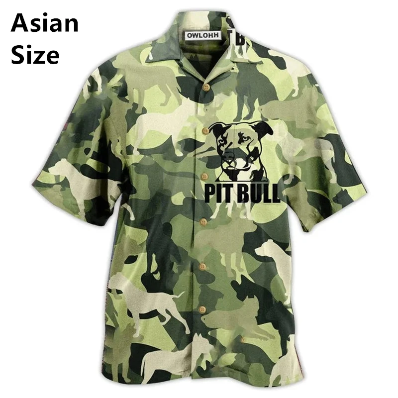 New Summer Sale Hawaiian Shirt For Men 3d Pitbull Dog Animel Man Shirts Beach Oversized Funny Clothing Fashion Short Sleeve Tops