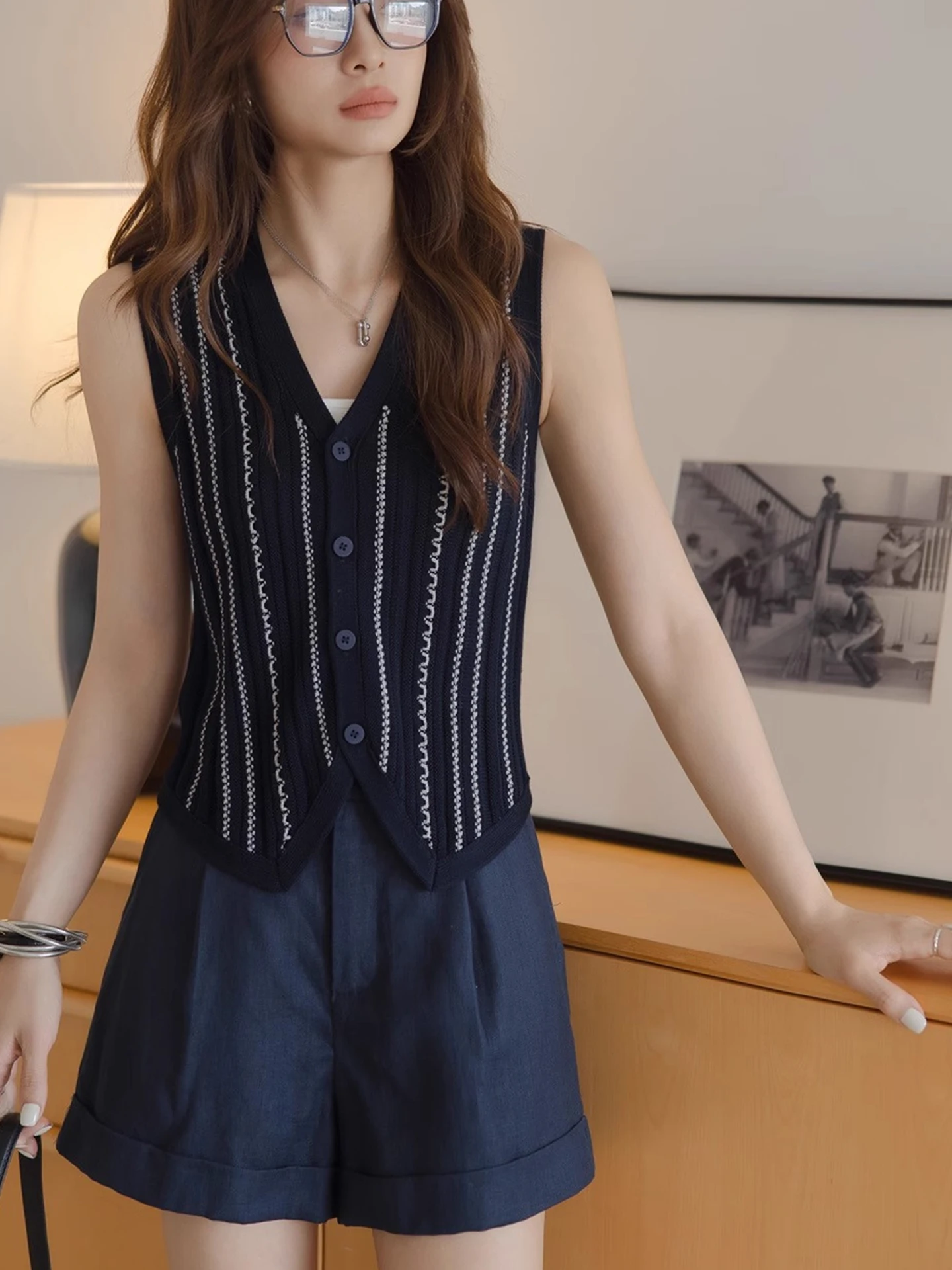 شيك الكورية Sle مريحة زر واحد Svel الطبقات أعلى V-Ne سترة مشغولة من الصوف الصيف Faion المرأة سترة