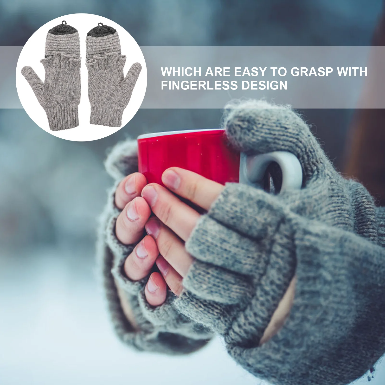 

1Pair Winter Convertible Half Finger Gloves Women Knitted Warm Mittens Soft Durable Thermal Gloves Convertible Mittens