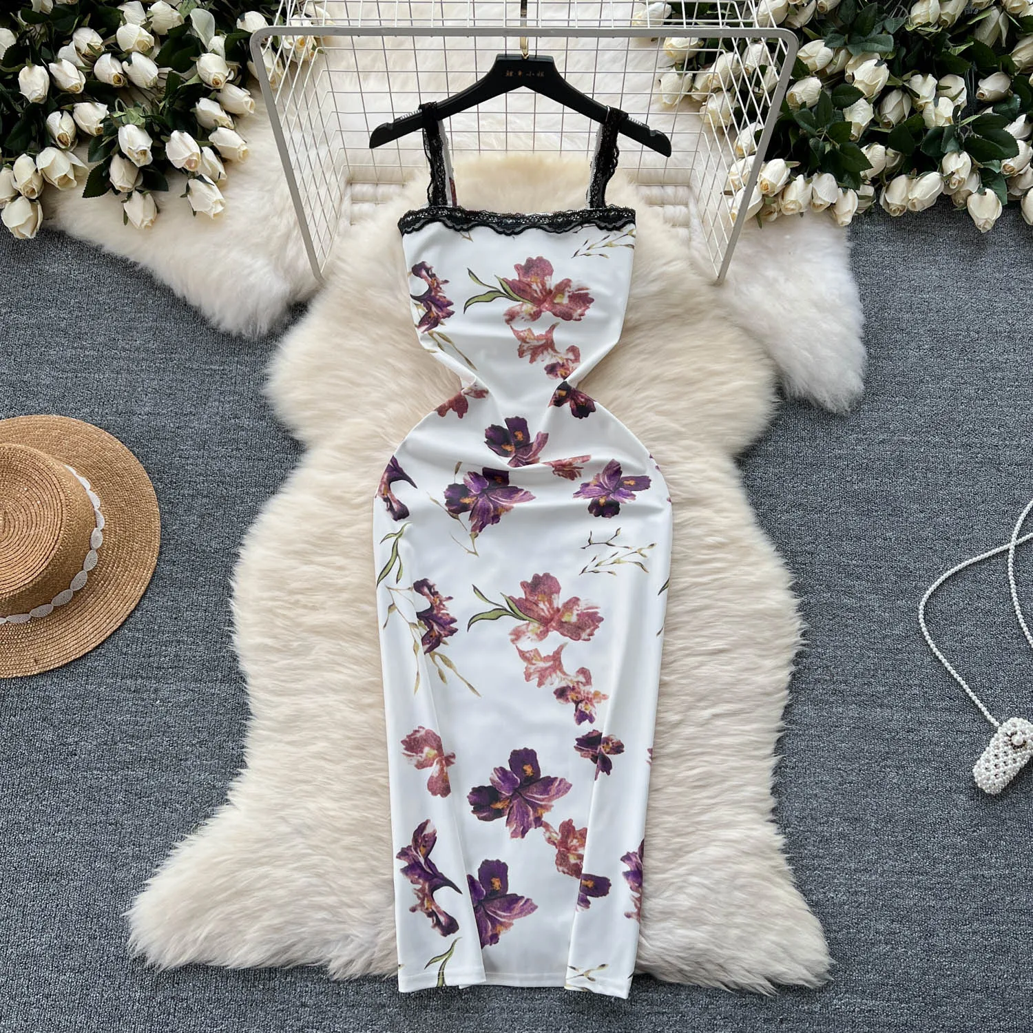 Seksowna koronkowa sukienka na ramiączkach z nadrukiem seksowna z odkrytymi ramionami elegancka luksusowa impreza wieczorowa damska uroczysta sukienki typu Wrap biodrowa