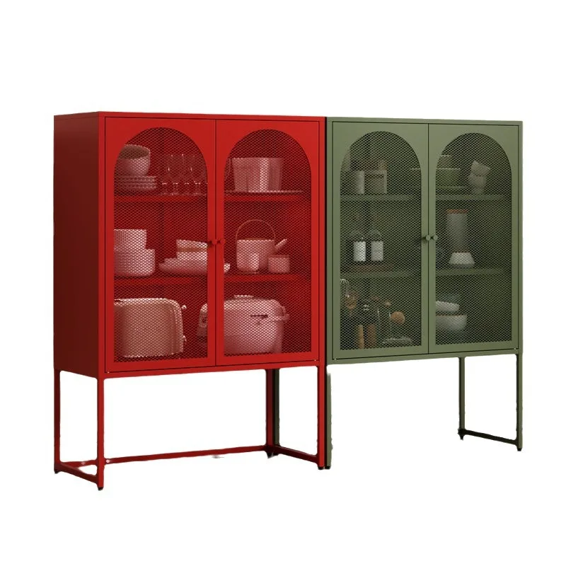 Nordic iron art retro style dining sideboard, iron sheet mesh door, Changhong glass door, tea and water