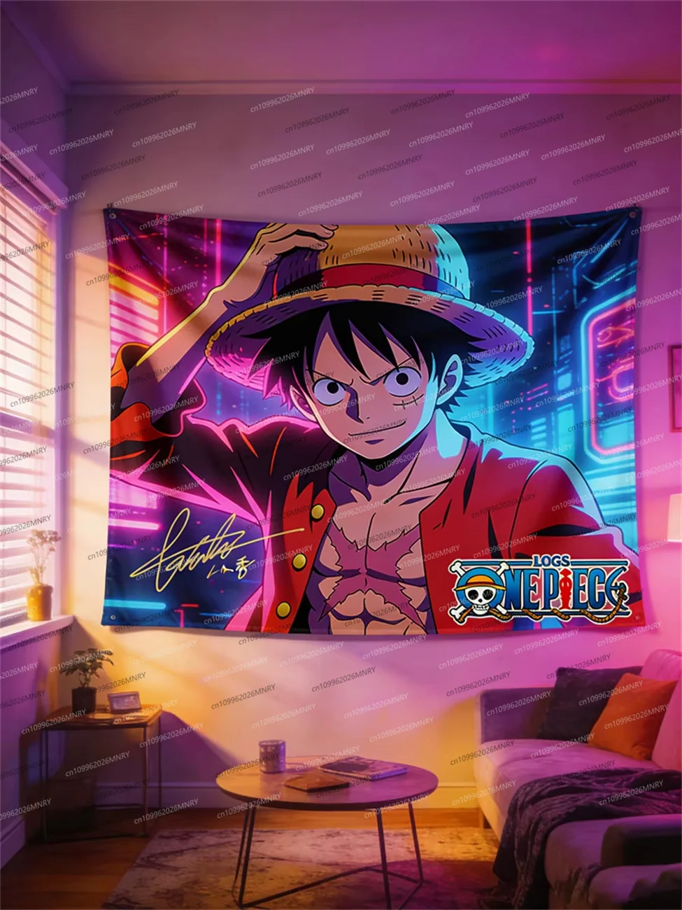 3D-Effekt Wandteppich - One Piece Luffy Anime Piratenflaggen-Motiv Hängende Dekoration für Schlafzimmer, Wohnzimmer & Studentenwohnheim