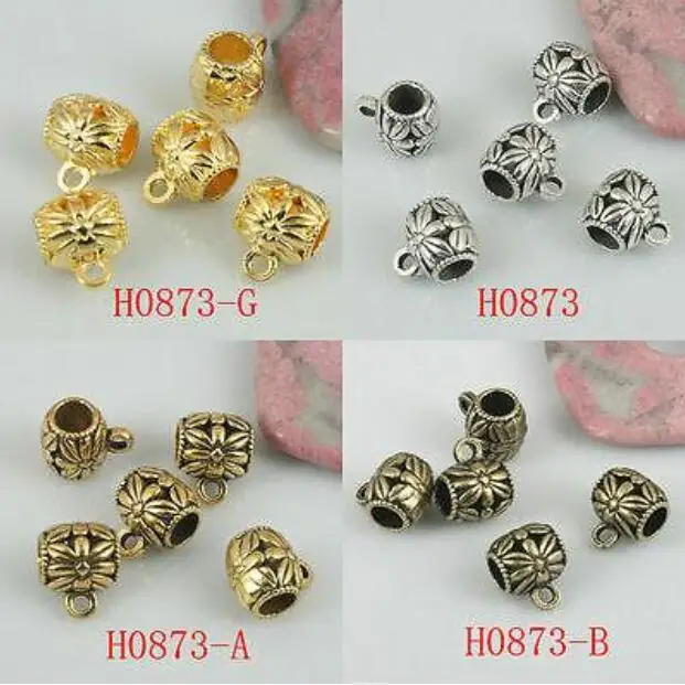 

10pcs 13*9MM Assorted flower bail charms with 5mm hole fit bracelet H0873