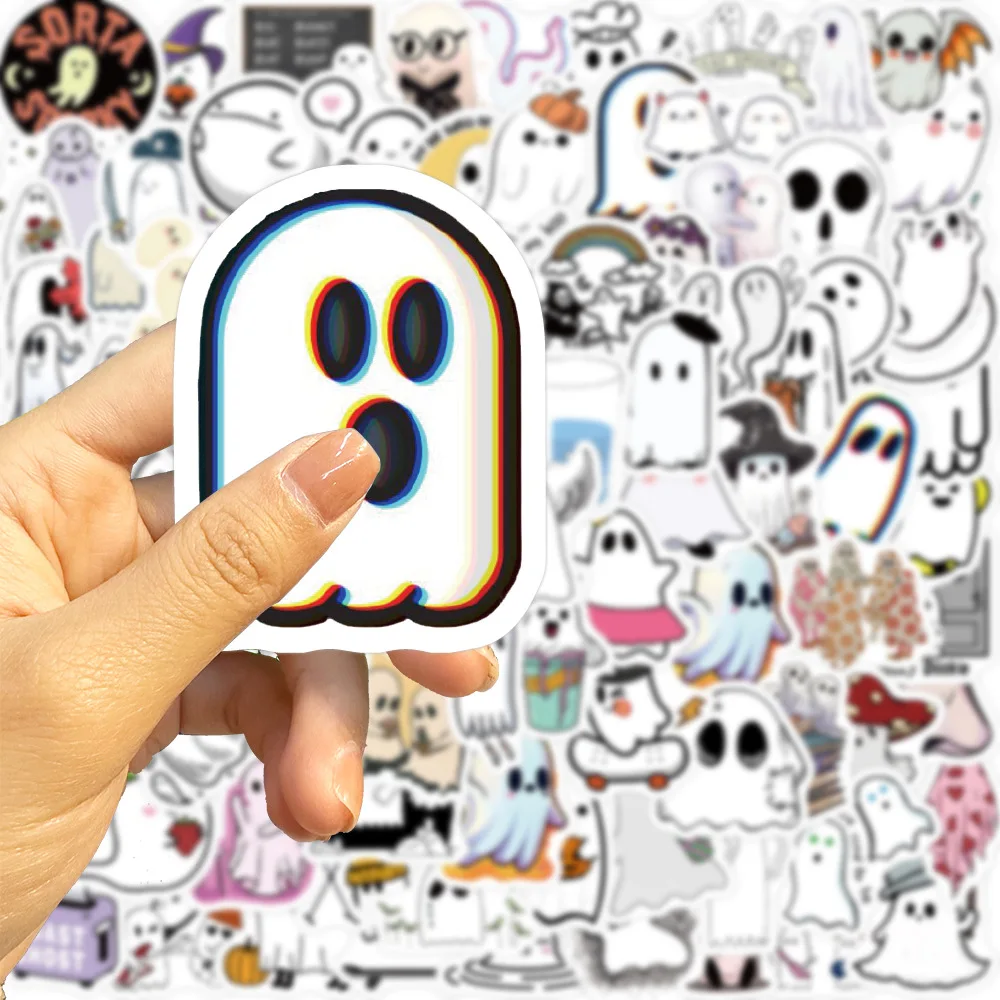 100pcs Cute Ghost Stickers, Funny Ghost Stickers  Waterproof Vinyl Small Stickers for Water Bottle, Laptop