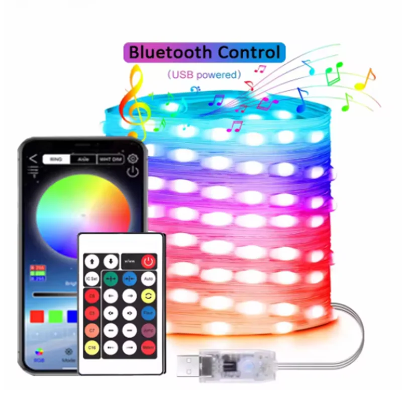 string led USB RGBIC Smart Fairy Lights Waterproof PVC Wire Bluetooth String Light Decoration for Christmas Party Wedding Home