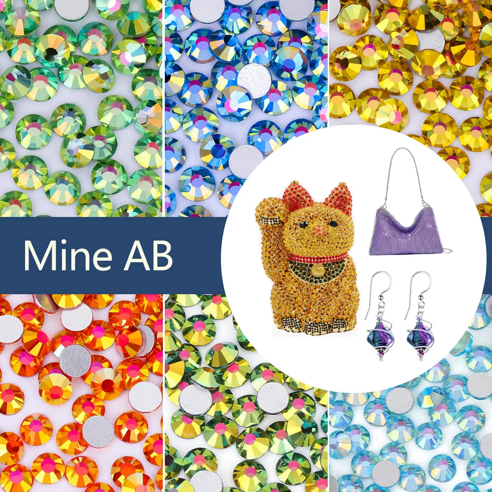 

Mine AB SS6-SS30 Non Hotfix Rhinestones High Quanlity Glass Silver Back Nail Crystal Flatback Strass gor DIY Vestido Deraction