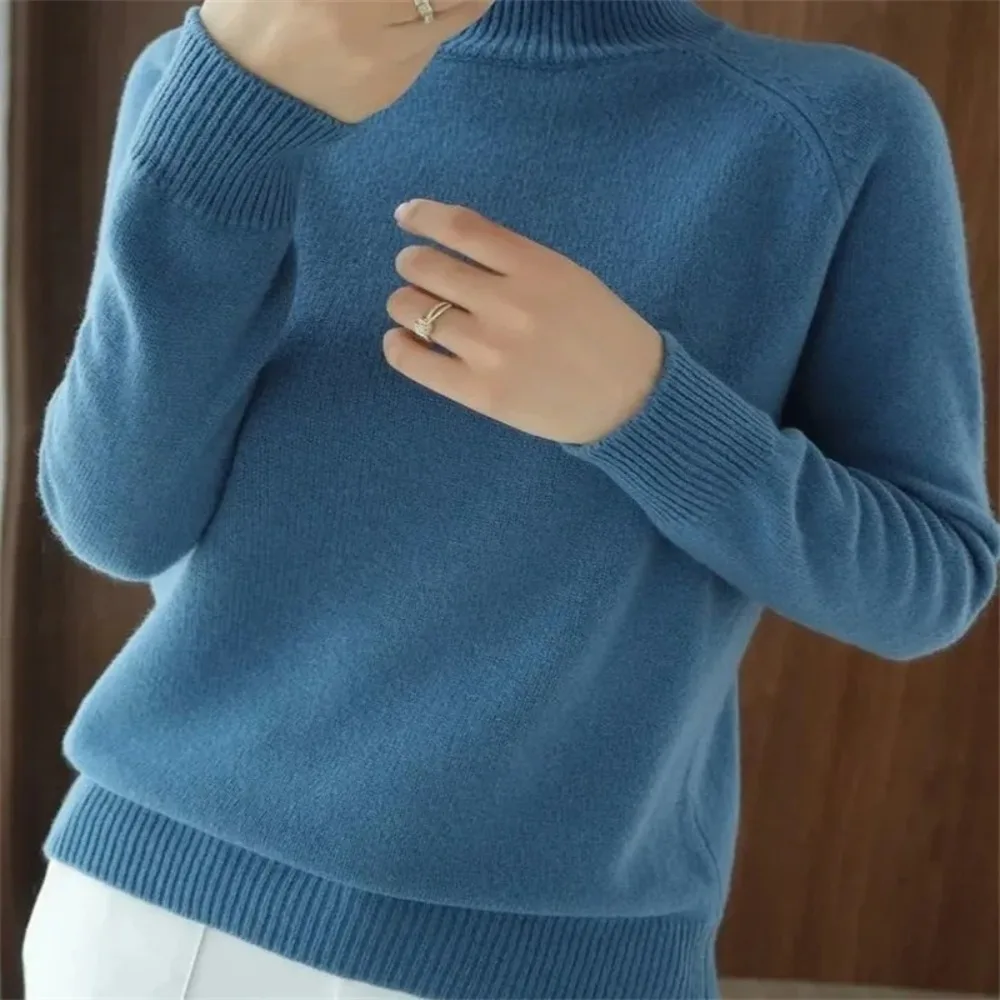 Sweater wanita ramping, Sweater Pullover wanita Turtleneck nyaman, leher tinggi musim semi musim gugur