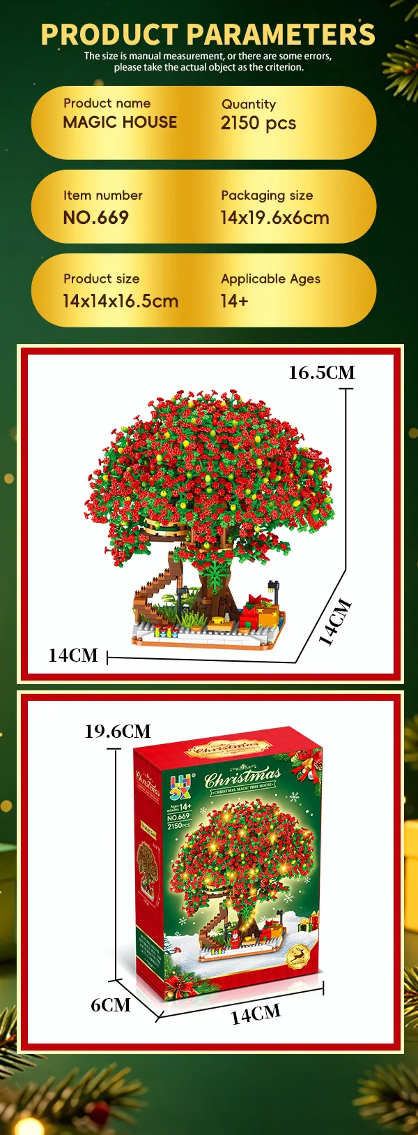 Baumhaus-Baustein-Set, Regenbogen-Sakura, Weihnachten, rote Kirschblüten, 3D-Modell, Mini-Bausteine, Figuren, Spielzeug für die Heimdekoration – Detail 9