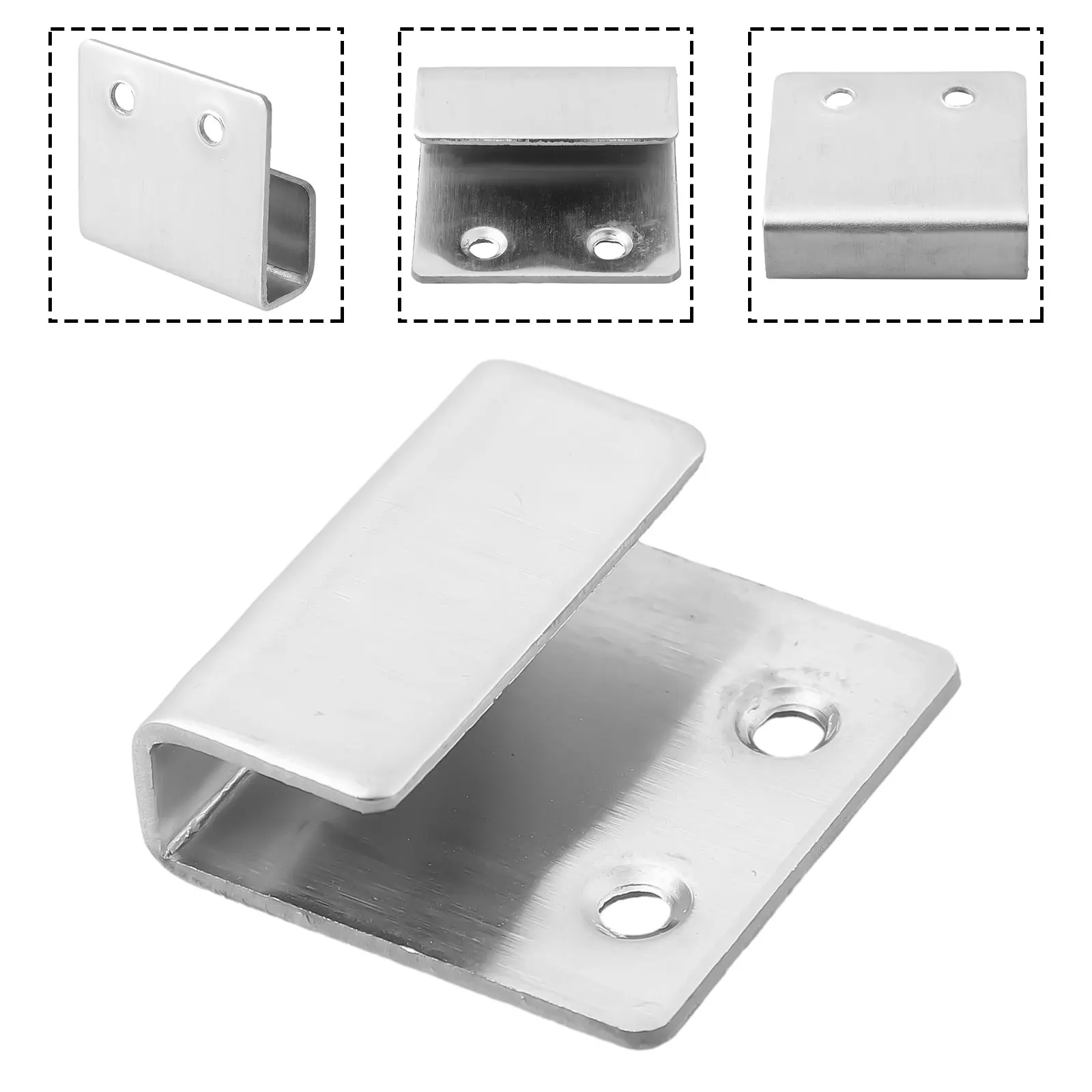 Silver Tone U-shape Corner Bracket for Wall Mounted Tiles and Mirrors with Built-in Hanging Hook Stainless Steel Durability