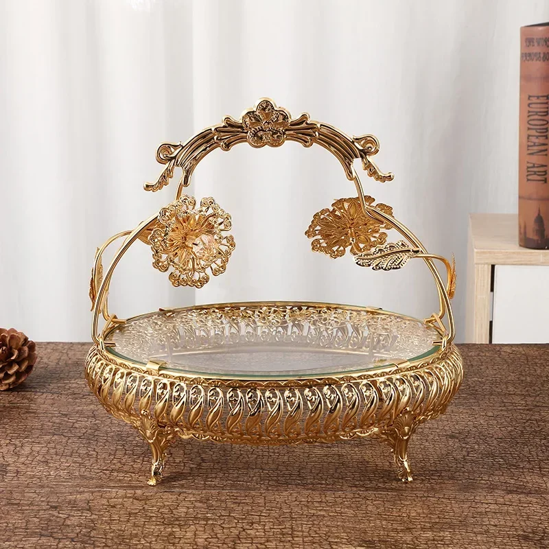 

New round fruit plate, tempered glass basket, home living room, fashionable and creative craftsmanship fruit plate