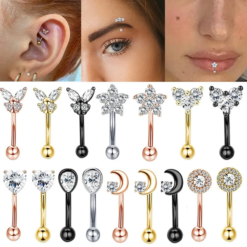 1PC Eyebrow Piercing Earring Daith Snug Ring Curved Barbell Tragus Earring Stud Forward Helix Piercings Cartilage Jewelry