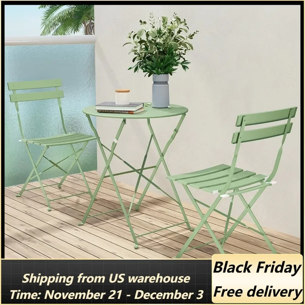 Premium Frame Patio Bistro Set, Folding Outdoor Patio Furniture Sets, 3-Piece Set of Folding Table and Chairs