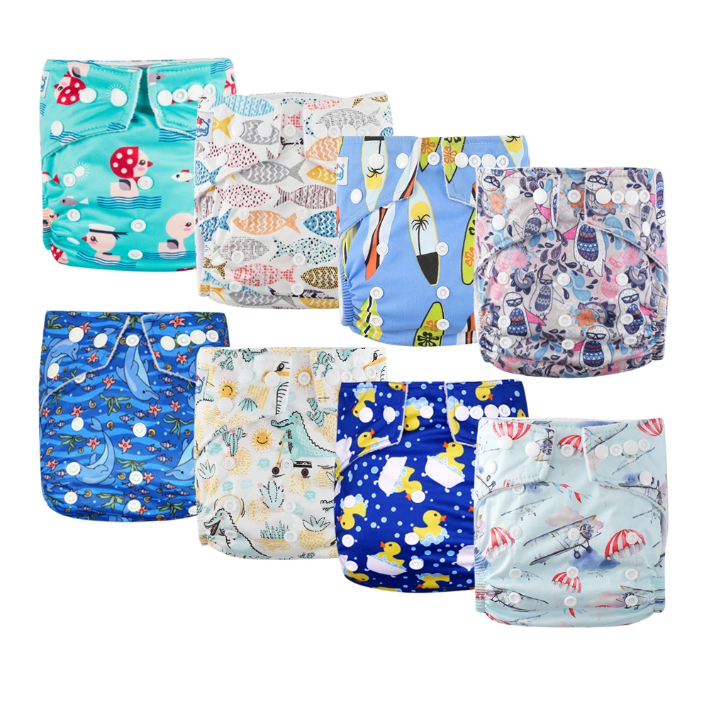 Babyland ECO-friendly Cloth Diapers Set Leakproof & Breathable Baby Nappy with Cute Cartoon Designs Fit for 0-24 Months Toddler