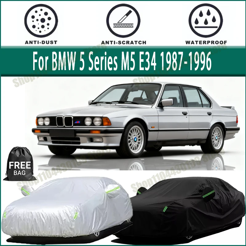 

For BMW 5 Series M5 E34 1987-1996 Car Covers with Reflective Strip Anti Corrosion Sun Rain Snow Wind Protection Dustproof UV