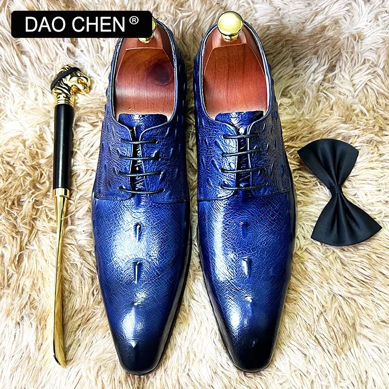 ITALIAN MEN LEATHER SHOES BLUE BLACK CROCODILE SHOES LACE UP LUXURY MEN DRESS SHOES OFFICE WEDDING OXFORDS SHOES FOR MEN