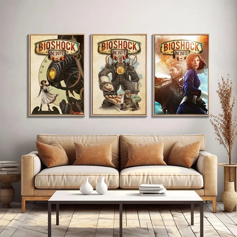 Retro Bioshock Rapture Video Game Poster and Prints Canvas Painting Wall Art Pictures Vintage Gamer Room Home Decor Frameless