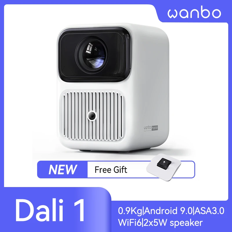 Wanbo Dali 1 Mini Proyector de haz portátil 350ANSI Dual Wifi 6 enfoque automático ASA 3,0 Android 9,0 Proyector 2*5W Altavoz HIFI