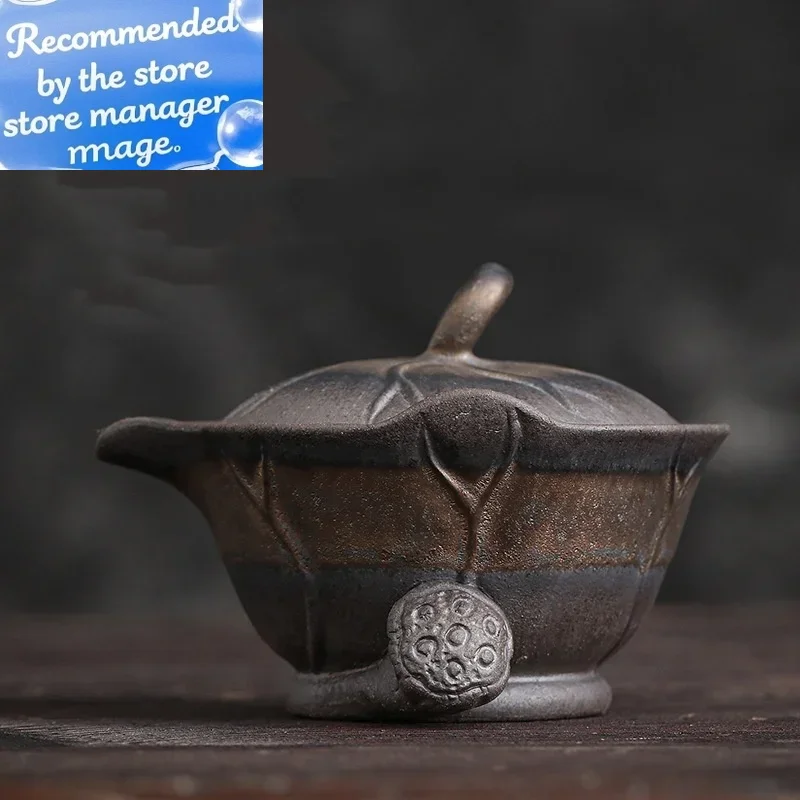 

Ручной горшок с листьями лотоса, старый рок, грязь, позолоченная железная глазурь, чайный сервиз для кунг-фу, керамический чайник ручной работы, чайник, керамическая чаша Gaiwan