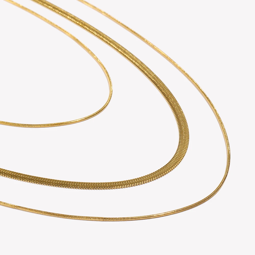 Tarnish Free Stainless Steel 18K Gold Plated Herryingbone Thin Snake Chain Layer Necklace Sexy Women\'s Gold Chain Necklace