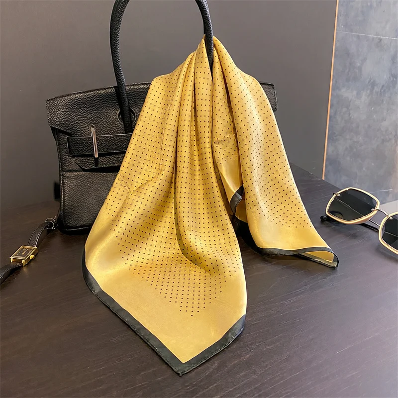 100% Silk Square Scarf Yellow Polka Dot Bandana Hijab Stylish Neck Scarf Bag Accessory Head Wrap for Women Daily Use and Gifts view 4