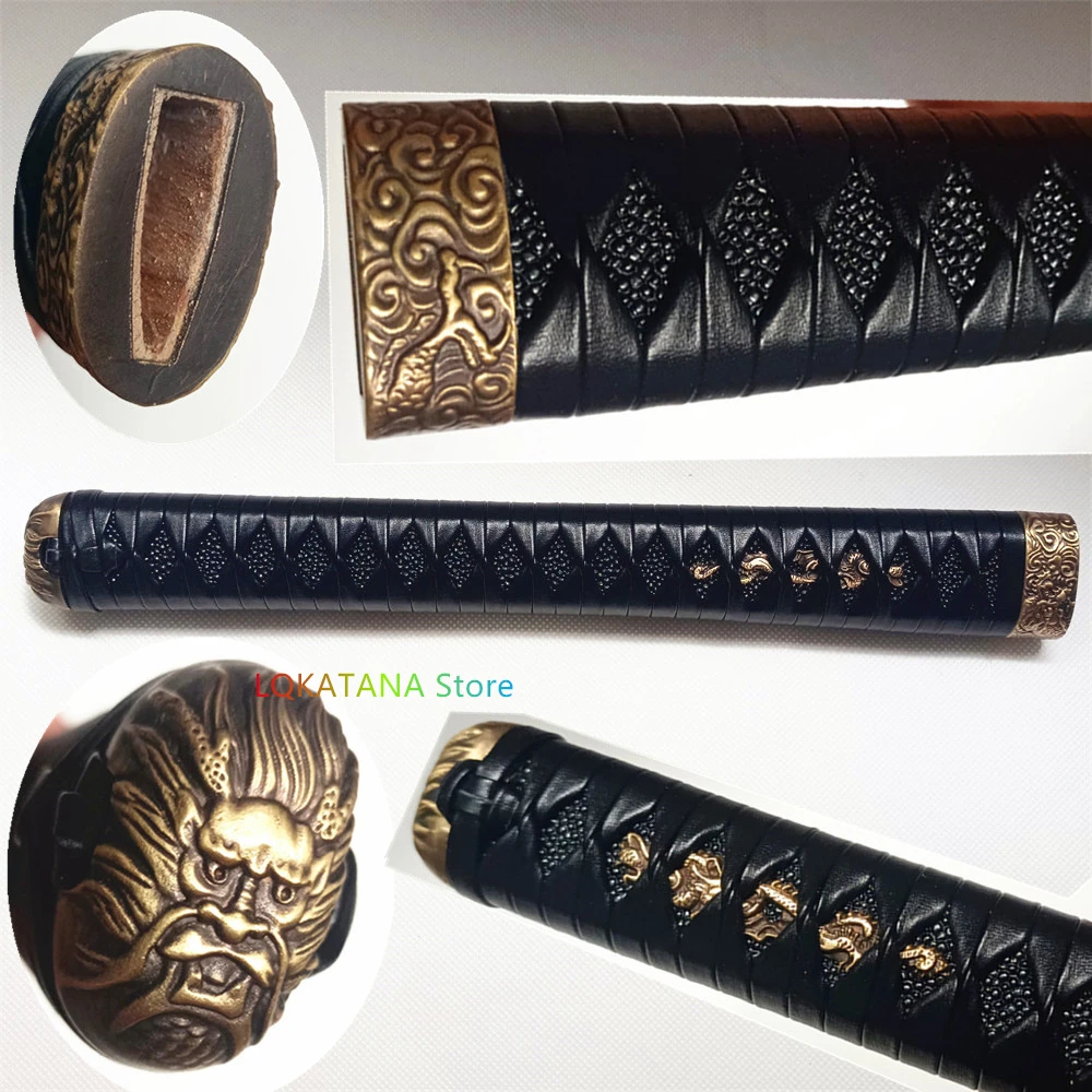 30CM Tsuka Japanese Sword Samurai Katana Handle Fittings Copper Fuchi Menuki Kashira Leather Ito Parts High Quality