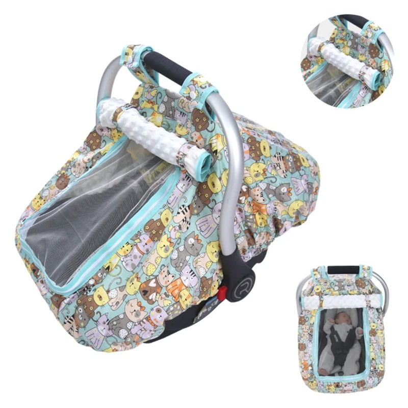 Baby Safety Cover Pushchair Sun-shade Cover with Cartoon Print Infant Car Carrycots Breathable Windproof New Dropship